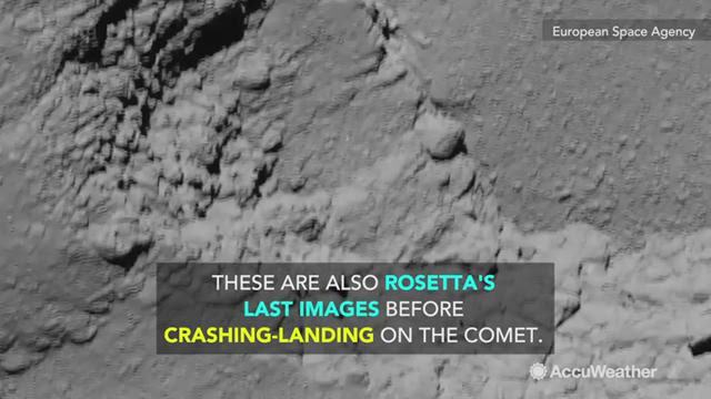 The European Space Agency released Rosetta Space Probe's last shared images of Comet 67P/Churyumovo-Gerasimenko before it crash-landed on September 2016.  The probe was first launched on March 2004.