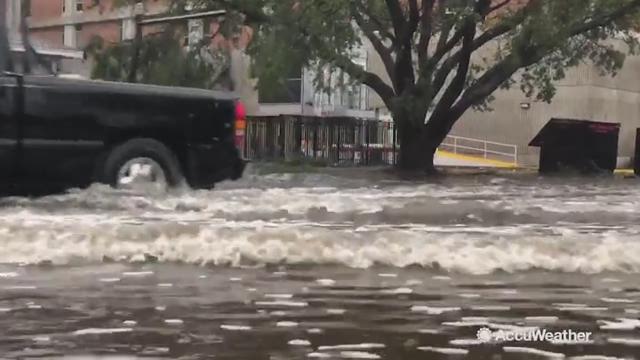 Slow-moving Hurricane Florence has inundated the city of Wilmington, North Carolina with torrential flooding and downed trees and debris lying everywhere on Sept. 14.